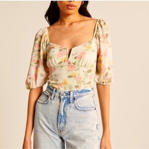 Abercrombie & Fitch Sweetheart Floral Smock Crop Top Blouse